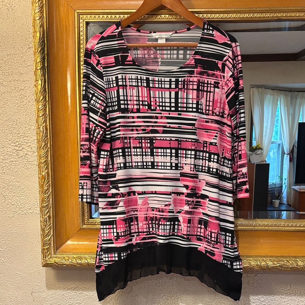 Christopher & Banks Black & Pink Floral Top - Size L